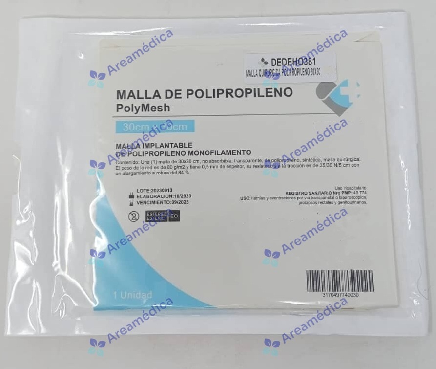 Malla Quirurgica 30 x 30 cm Polipropileno Polymesh No Absorbible Precio x Unidad