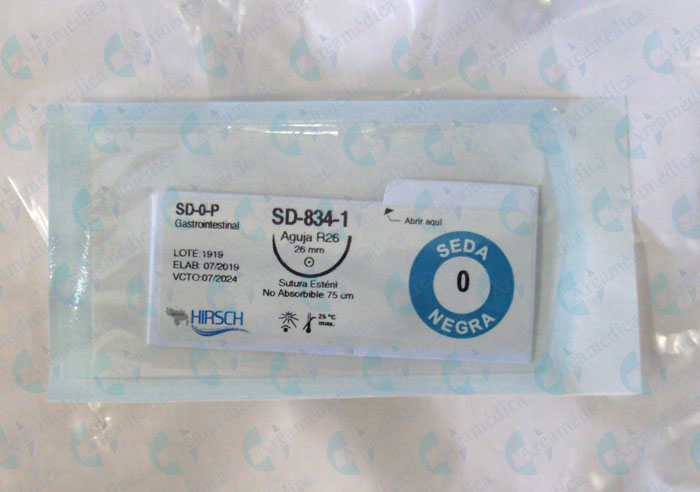 Sutura seda negra 0 SD-834-1 SD-0-P aguja curva R26