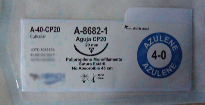 Sutura prolene azulene 4-0 curva A-8682 cuticular aguja CR20mm hebra azul