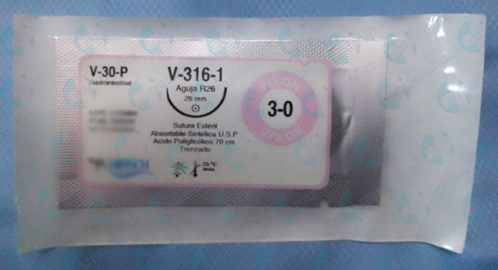 VICRYL 3.0 CURVA EQUIVALENTE V-316 - AGUJA 26MM R26 GASTROINTESTINAL V-30-P