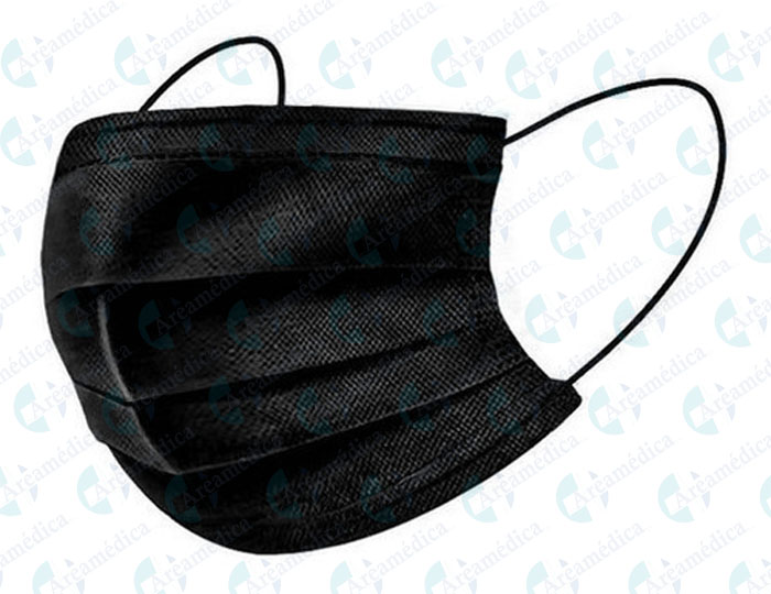 Mascarilla tapa boca 2 ligas 3 capas Negra (Caja se vende x paquete 50unidades)