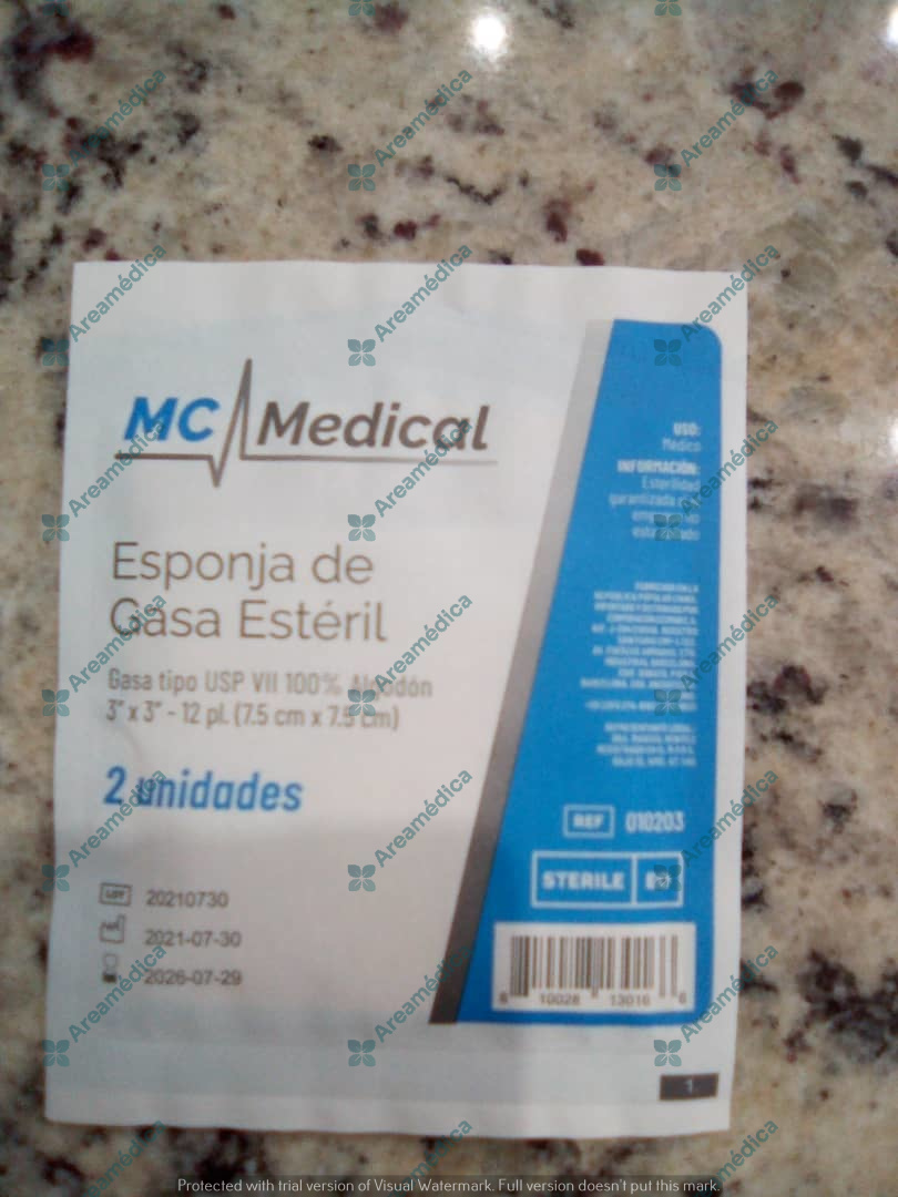 Gasa Esteril 100% Algodon 3"x 3"( 7,5cmx7,5cm) Esponja de Gasa