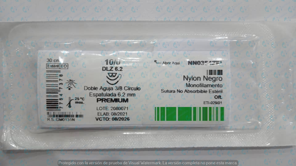 Nylon 10.0 Curva No Cortante 9003 Doble Aguja 3/8C 6.2mm30cm Espatula