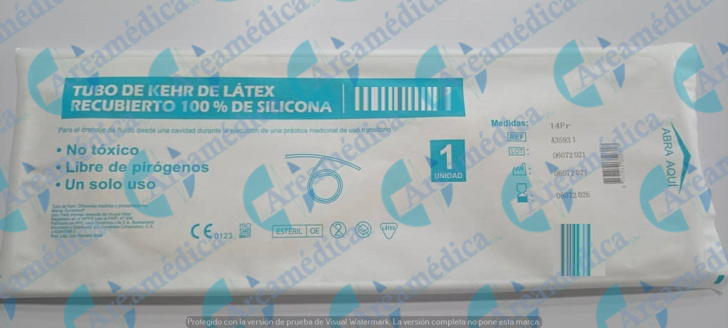Tubo de kehr 14 fr de latex recubierto de silicona