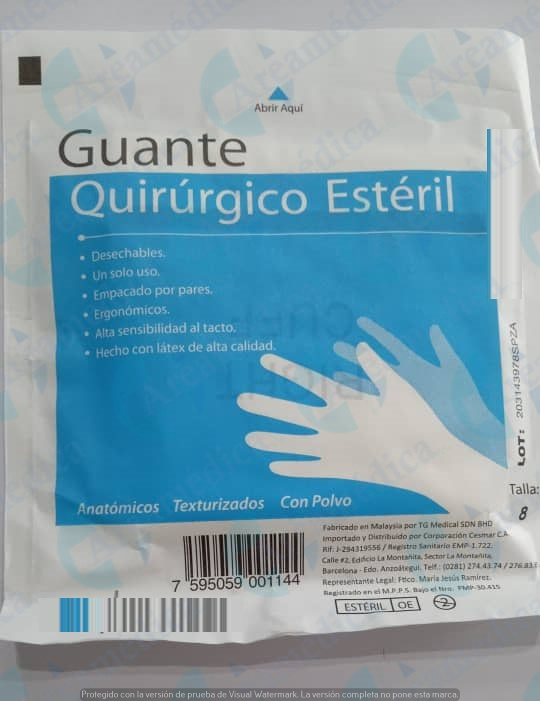 GUANTES 8 X UNIDAD PAQUETE X 1 PAR QUIRURGICO ESTERILES
