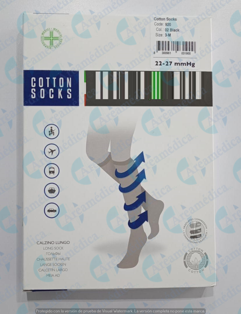 MEDIA COMPRESION RODILLA DAMA ALGODON COLOR NEGRO TALLA M 22-27 MMHG