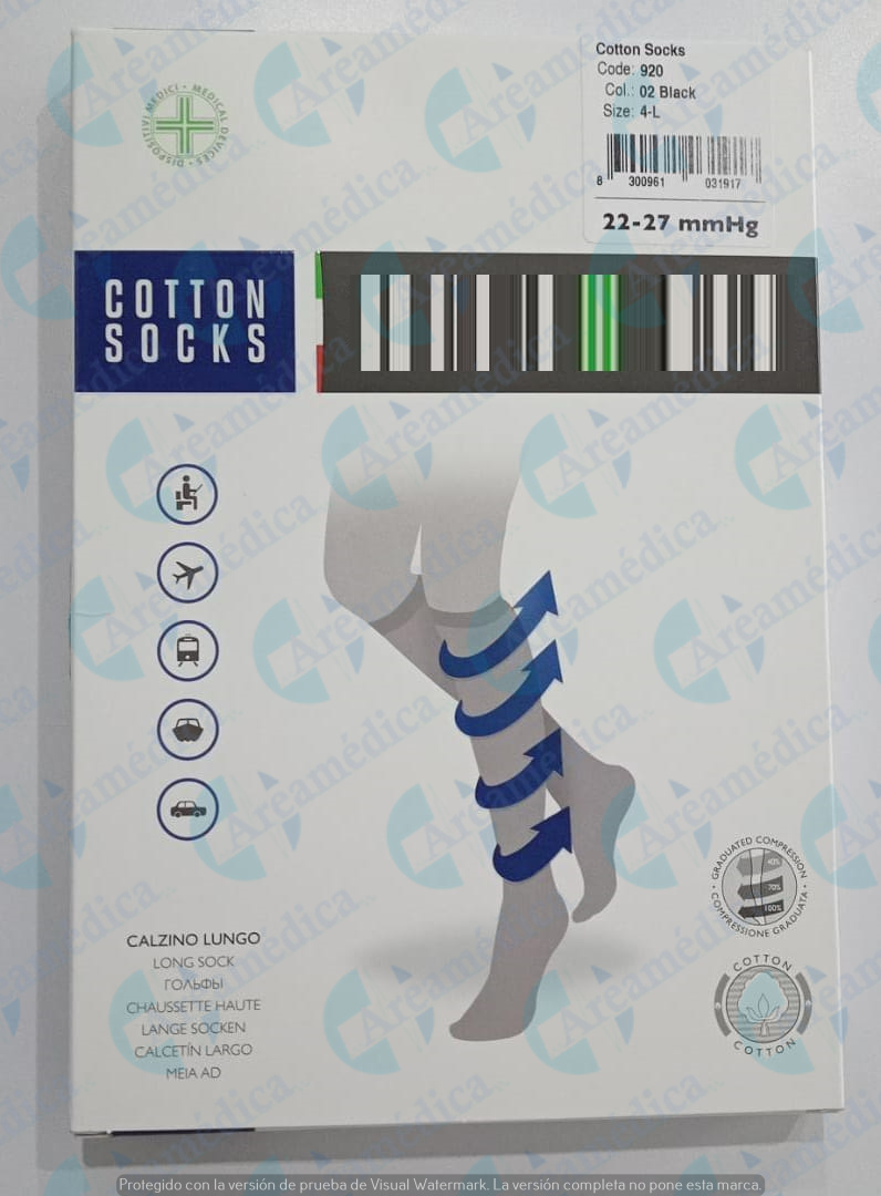 MEDIA COMPRESION RODILLA DAMA ALGODON COLOR NEGRO TALLA L 22-27 MMHG