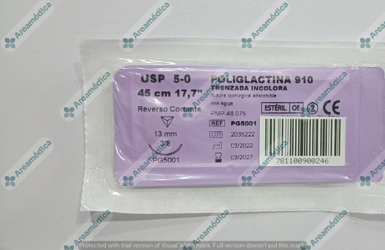 Vicryl 5.0 Curva Cortante Aguja 3/8C 13mm 45cm Poliglactina 910 PG 5001 Sutura