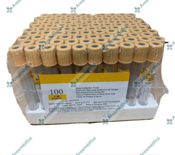 Tubo Extraccion Sangre Tapa Amarilla 5cc Gel Clot Activador Plastico x Unidad
