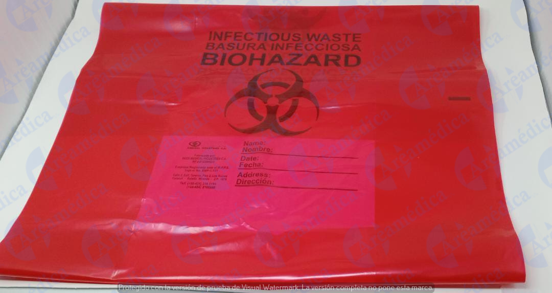 Bolsa para desechos biol&oacute;gicos roja con logo negro (60 KG)