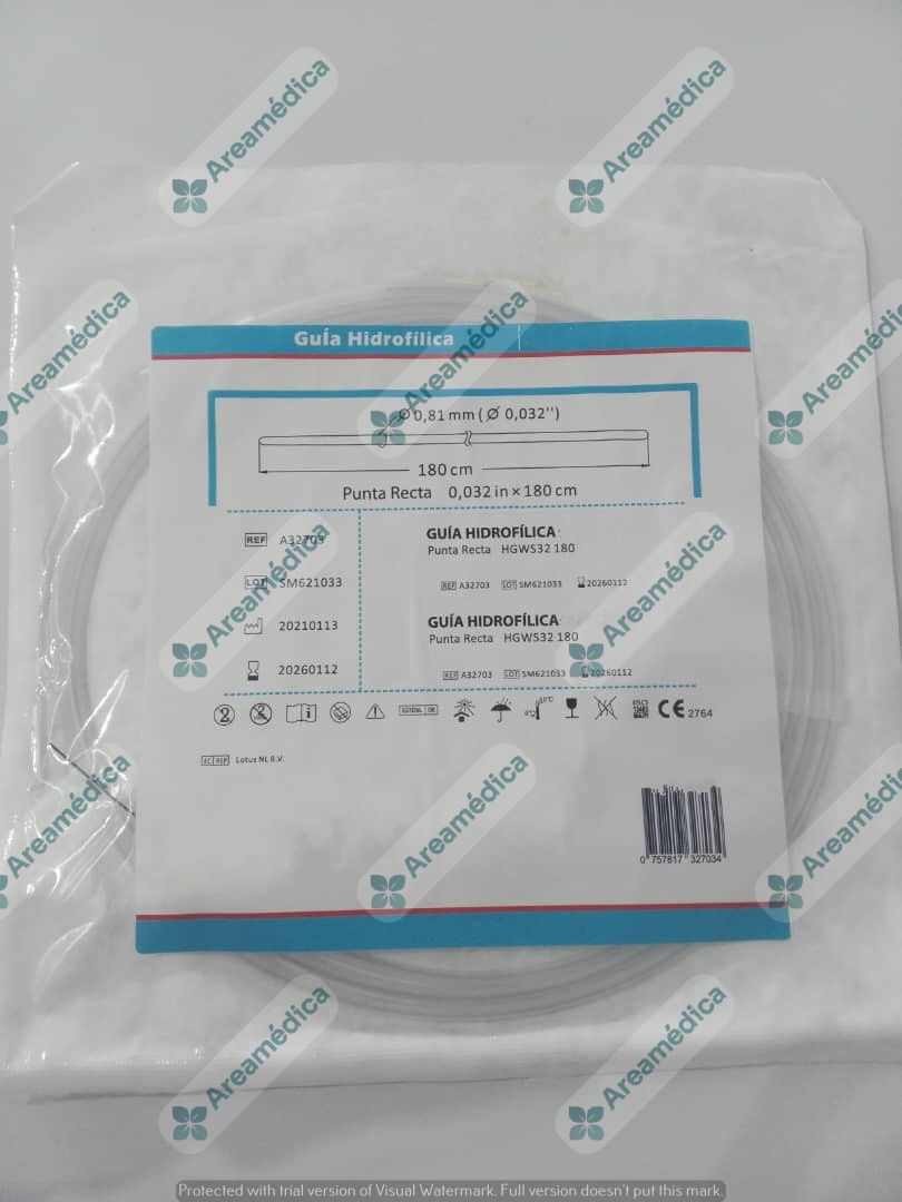 Guia Hidrofilica 0.032" X 180 Cm Modelo Punta Recta HGWS32 180 Guia Flexible