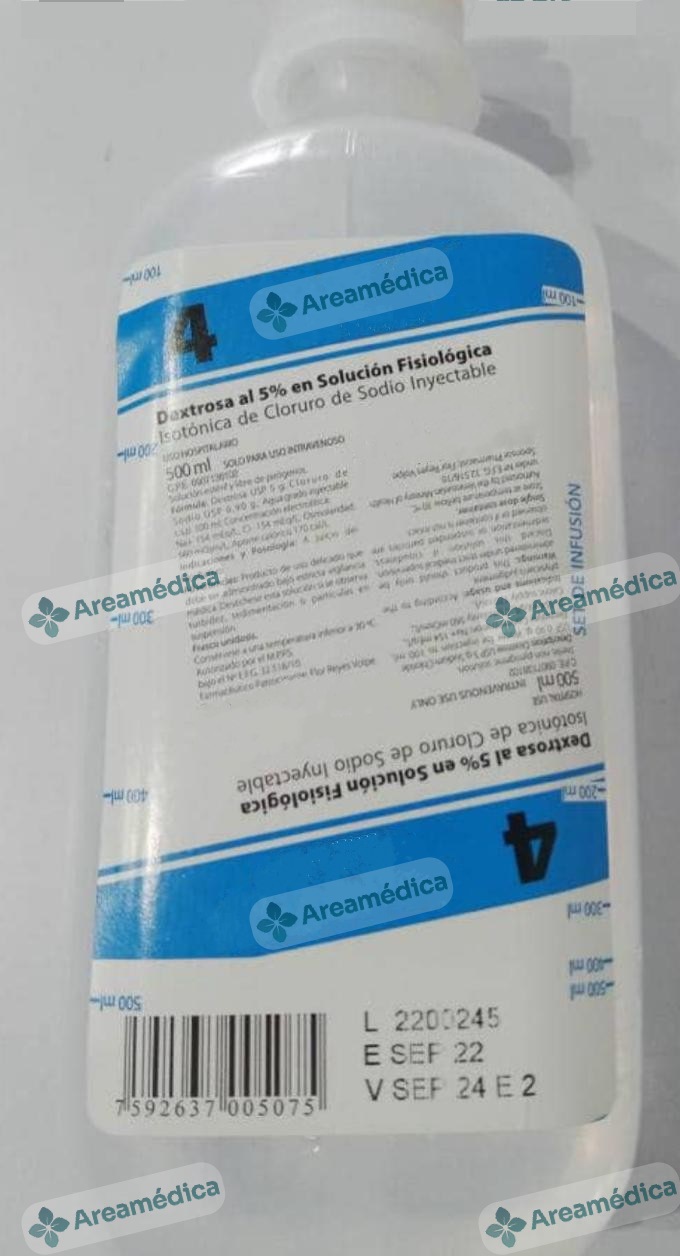 Dextrosa al 5% en Solucion Fisiologica Presentacion 500ml