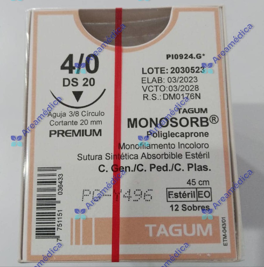 Monocryl 4.0 Curva Cortante 496 Poliglecaprone 1 Aguja 3/8C 20mm 45cm Violeta