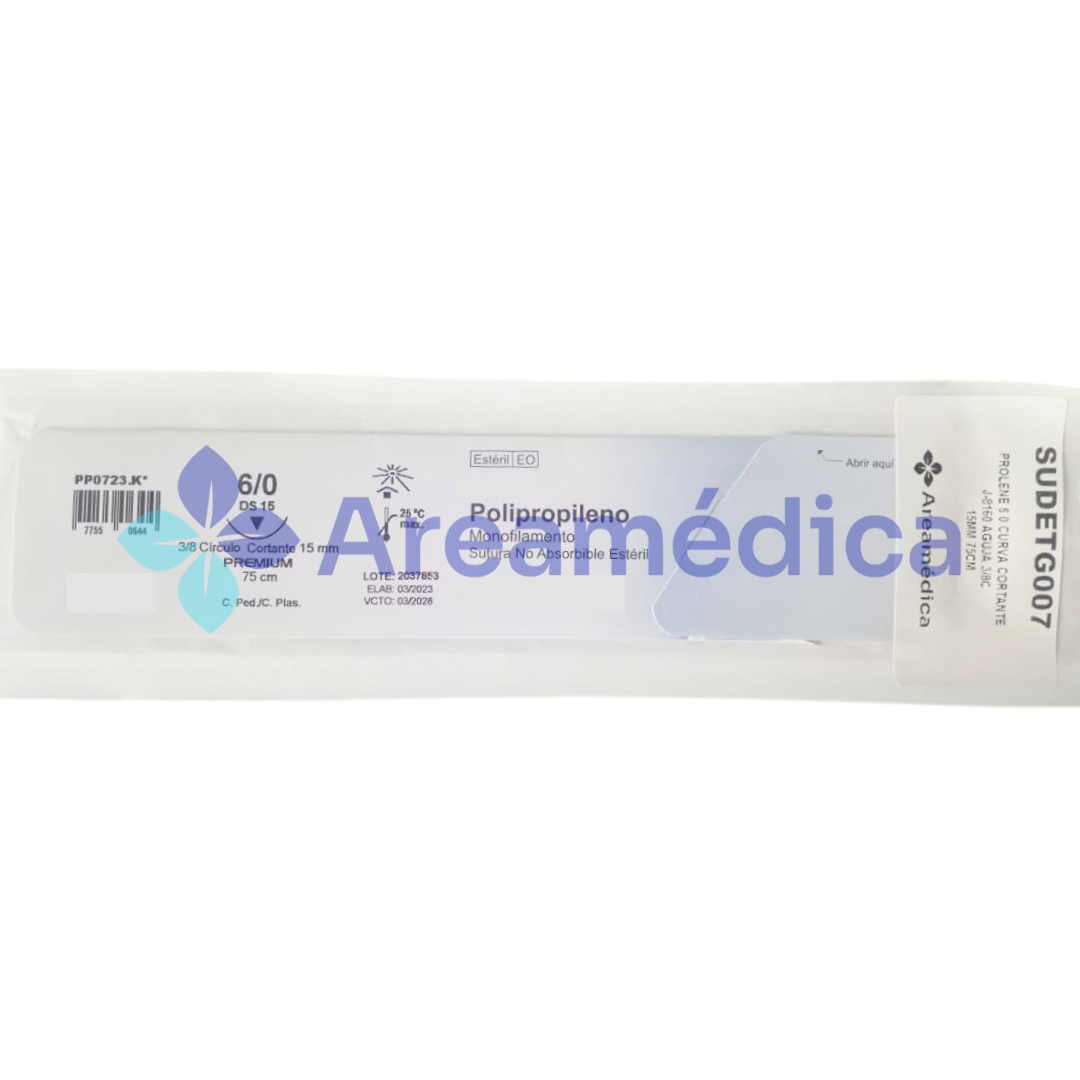 Prolene 6.0 Curva Cortante J-8160 Aguja 3/8c 15mm 75cm Polipropileno Sutura