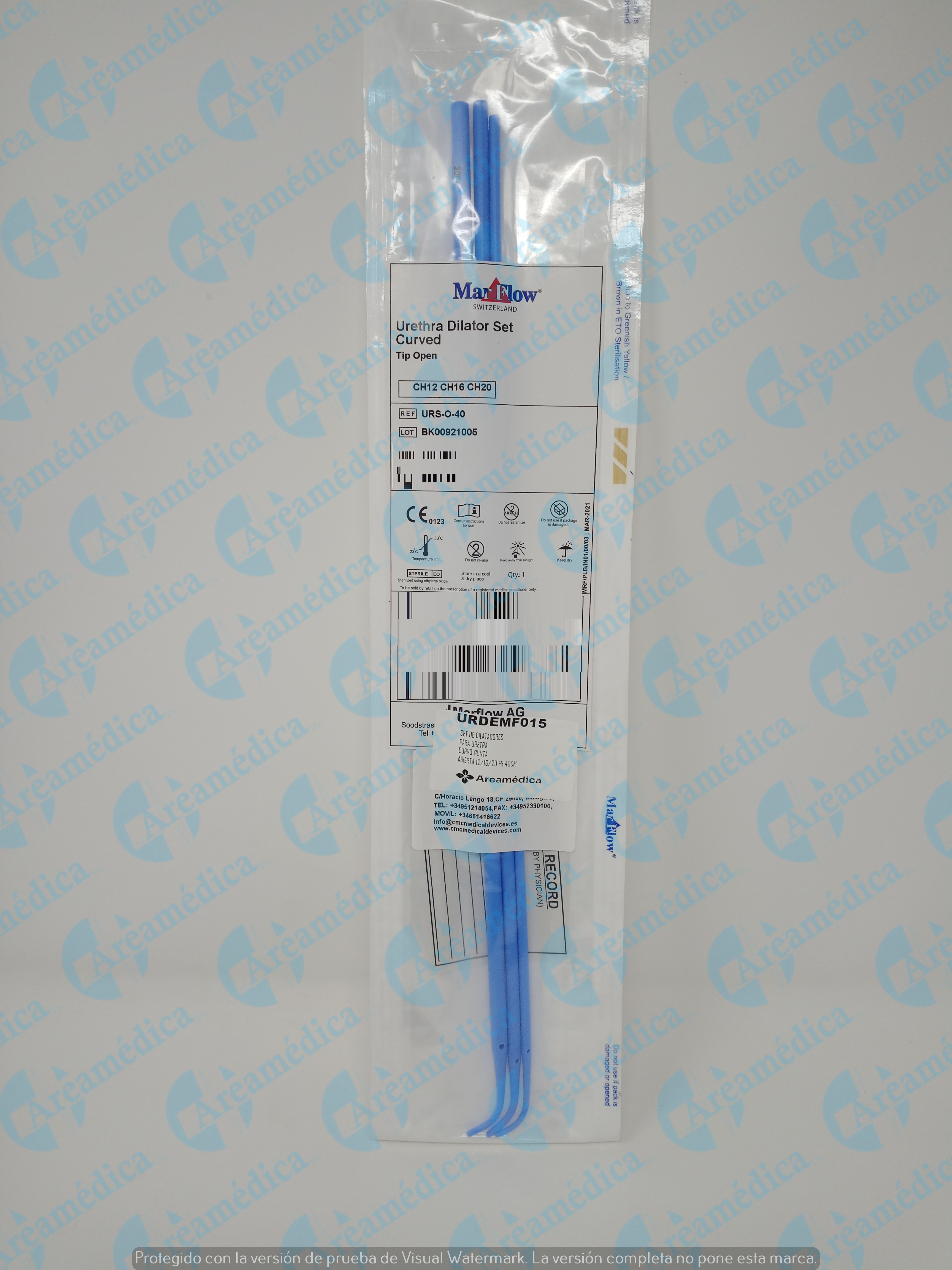 Set de dilatadores para uretra curvo punta abierta 12/16/20 fr 40cm