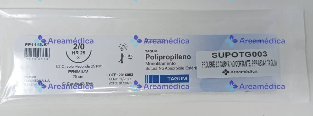 Prolene 2.0 Curva No Cortante PPP-8834-1 Aguja 1A 1/2C 25mm 75cm Sutura