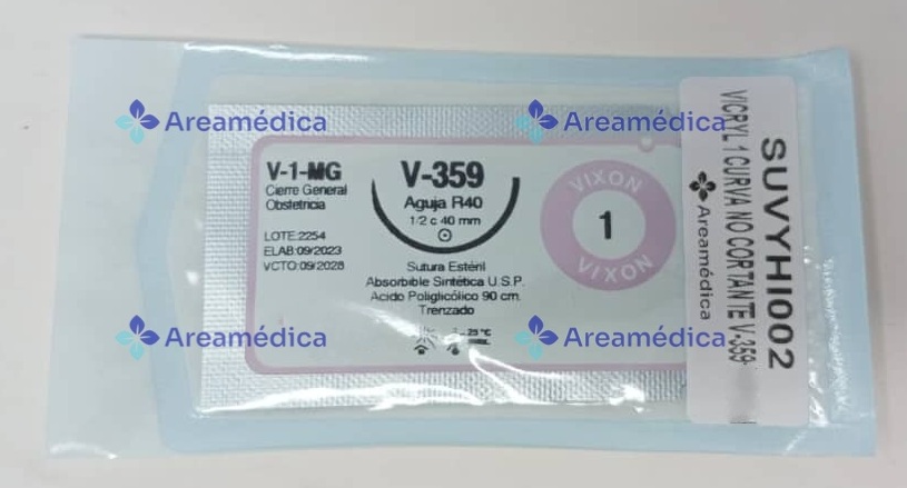 Vicryl 1.0 Curva No Cortante J359 1 Aguja 1/2C 40mm x 90cm Acido Poliglicolico