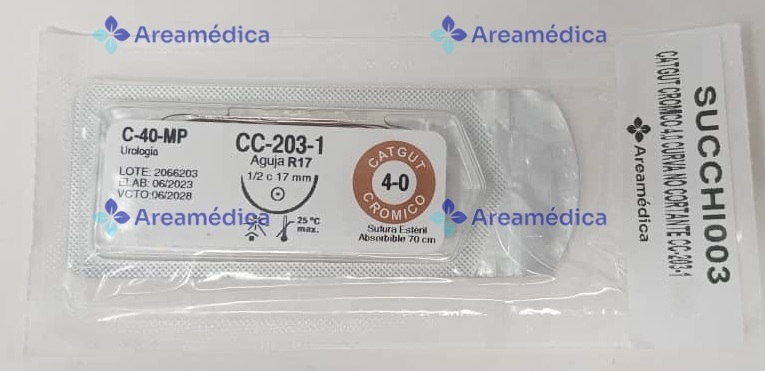 Catgut Cromico 4.0 Curva No Cortante CC-203 Urologia Aguja 1/2C R17 17mm 70cm