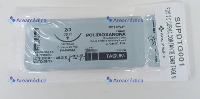 PDS 2.0 Curva Cortante Z969 Aguja 3/8C 25mm Polidioxanona Sutura 70CM Absorbible
