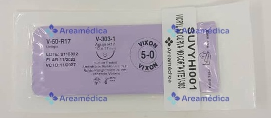 Vicryl 5.0 Curva No Cortante V-303-1 Aguja RB-1 1/2C 17mm 70cm  V-50-R17 Sutura