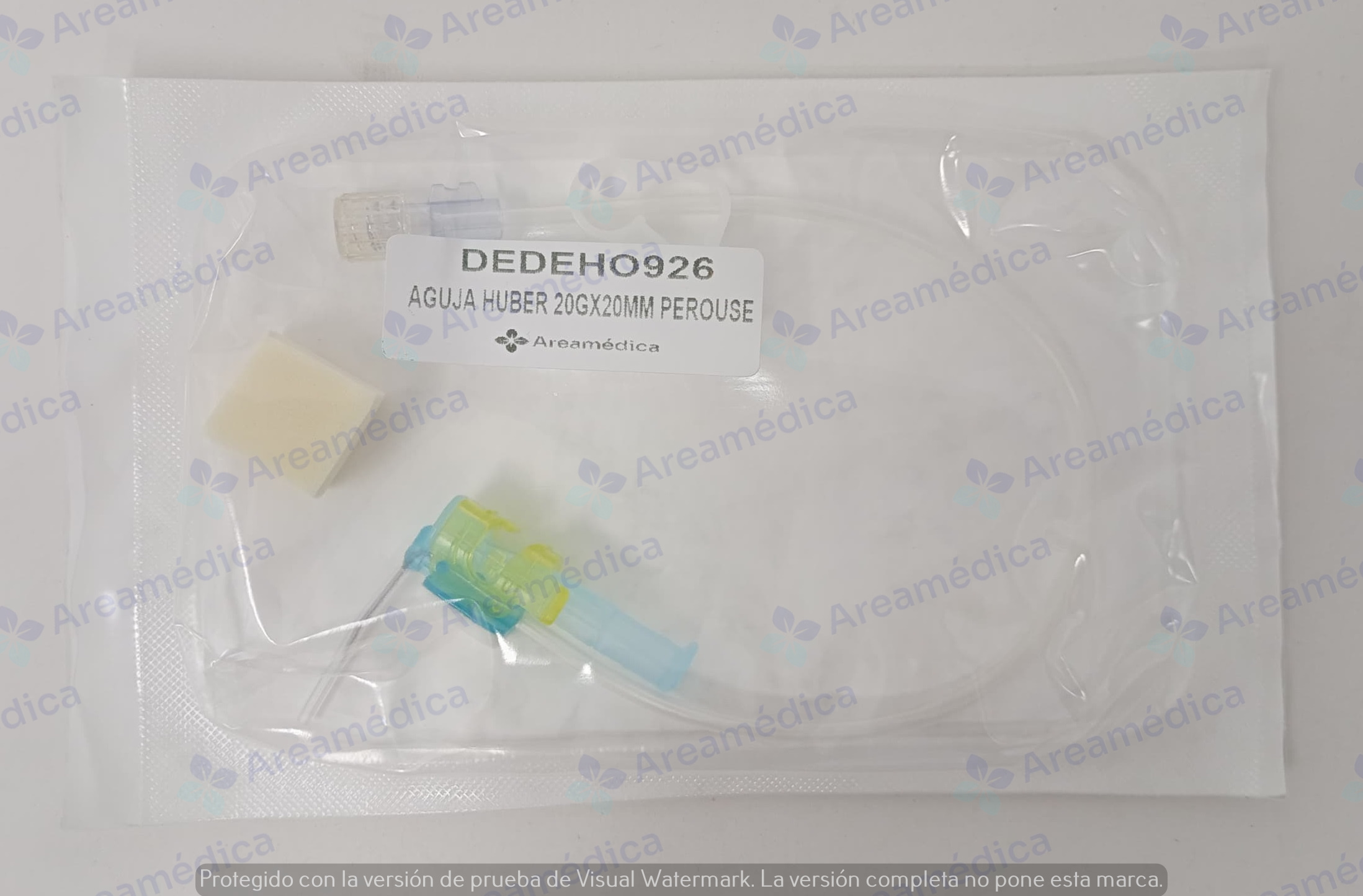 Aguja huber poliperf 20GX20MM con linea de conexion PVC para quimioterapia