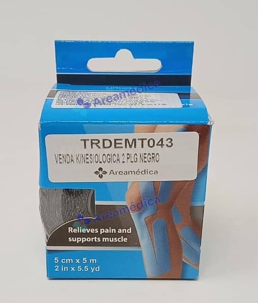 Venda Kinesiologica 2 PLG Negra Elastica Autoadherente 5 cm x 5 metros Rollo