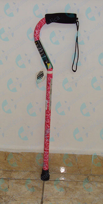 Baston Un Punto Mango Curvo Color Rosado con Estampado