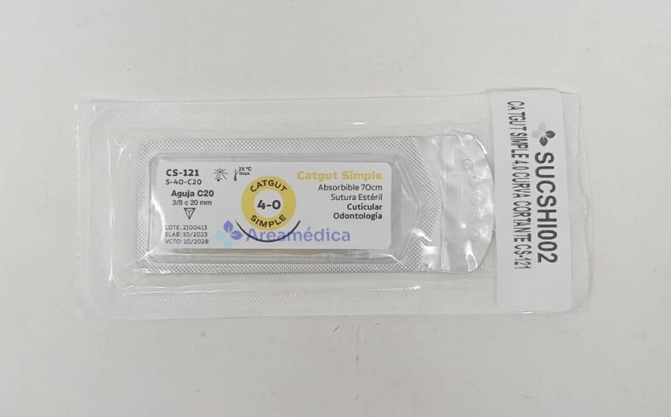 Catgut Simple 4.0 Curva Cortante CS-121 1 Aguja 3/8 C 20mm 70cm Absorbible