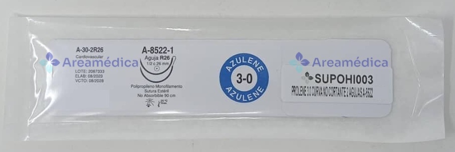 Prolene 3.0 Curva No Cortante A-8522 2 Agujas 1/2C 26mm 90cm A-30-2R26 Polipropi