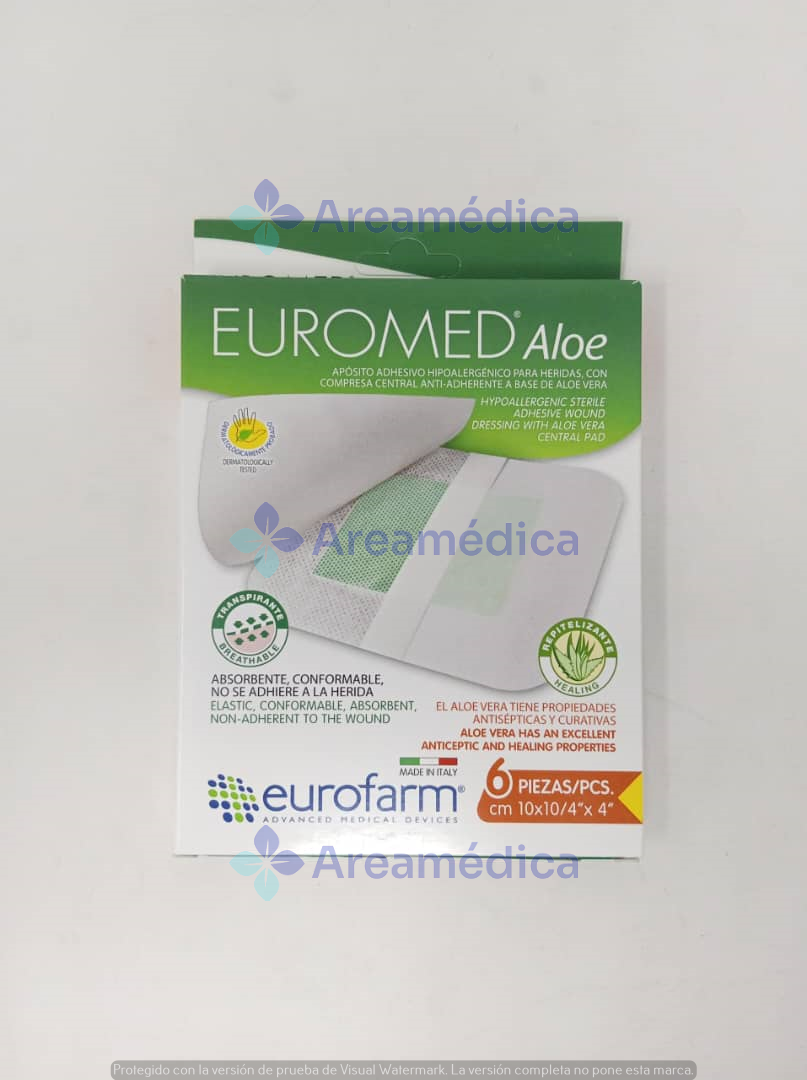 Aposito Adhesivo Hipoalergenico con Aloe 10X10 CM 4X4 PLG Euromed