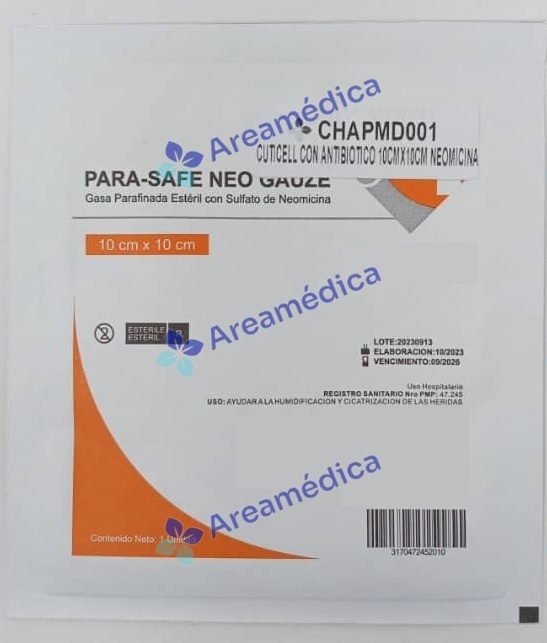 Cuticell Generico con Antibiotico 10cmx10cm Sulfato de Neomicina Gasa Parafinada