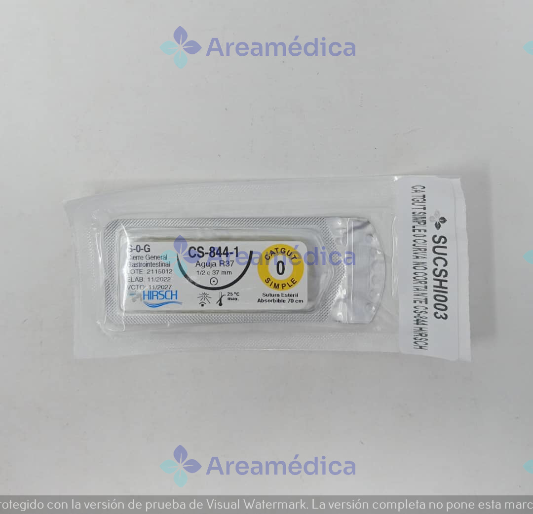 Catgut Simple 0 Curva No Cortante Aguja 1/2 37MM 70CM