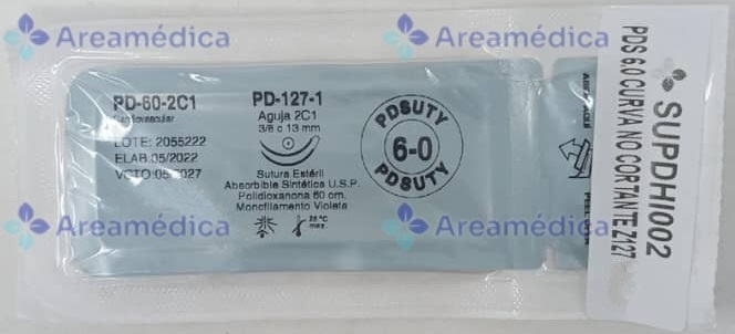 PDS 6 Curva No Cortante Z-127 2 Agujas 3/8C 13mm 60cm Polidioxanona Sutura