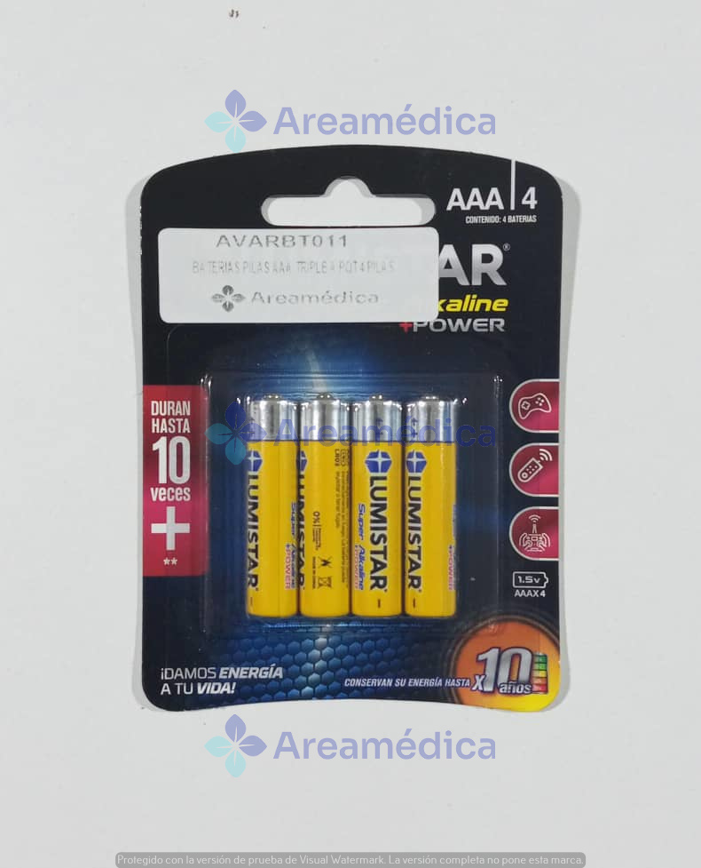 Baterias Pilas Alcalinas AAA Triple A Paquete de 4 UND