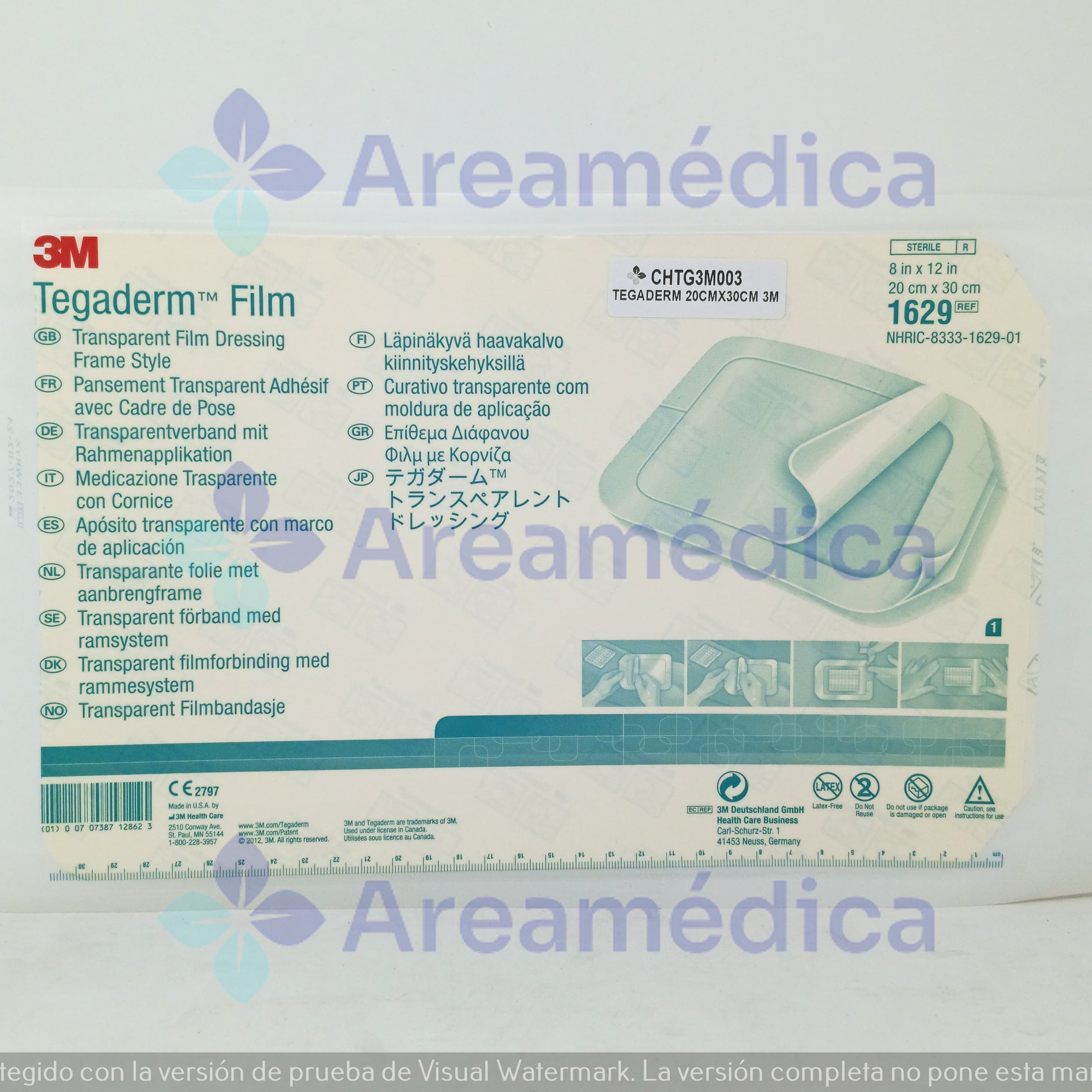 TEGADERM 20CMX30CM APOSITO TRANSPARENTE CON MARCO DE APLICACION 3M HIPOALERGENIC