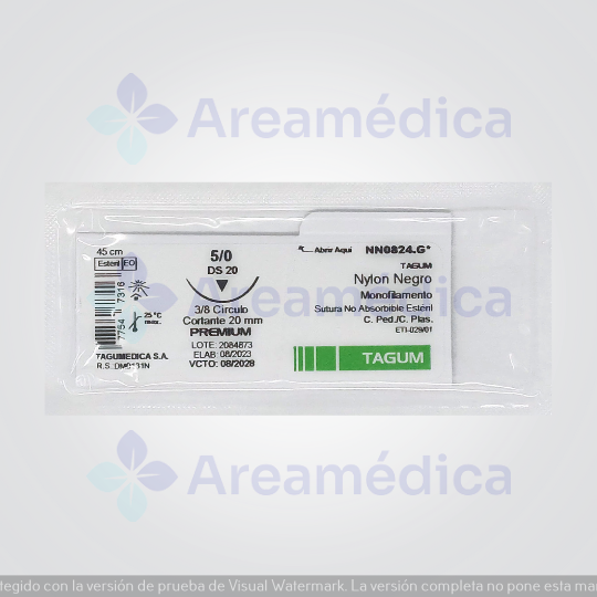 Nylon 5.0 Curva Cortante Aguja Curva 20MM 45CM