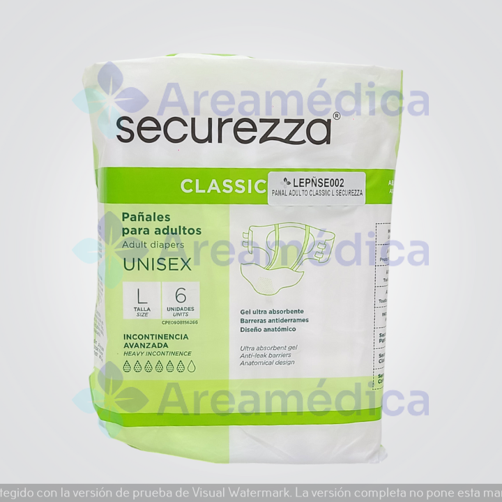 Pañal Adulto Classic L Paq X 6 UND Incontinencia Abundante Securezza