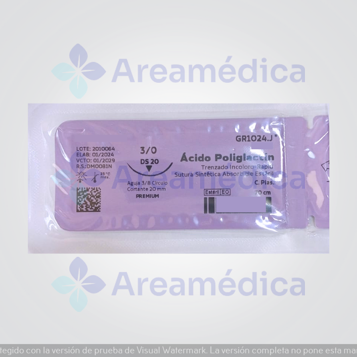 Vicryl 3.0 Curva Cortante Rapide Aguja 3/8C 20MM 70CM Poliglactina
