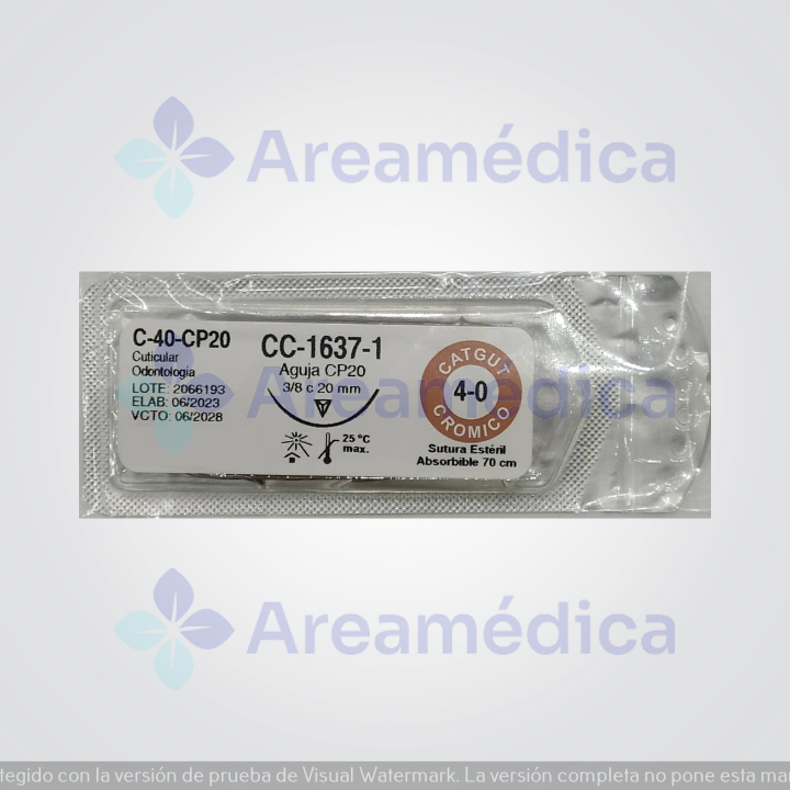 Catgut Cromico 4.0 Curva Cortante 1 Aguja 3/8C 20MM 70 CM Cuticular