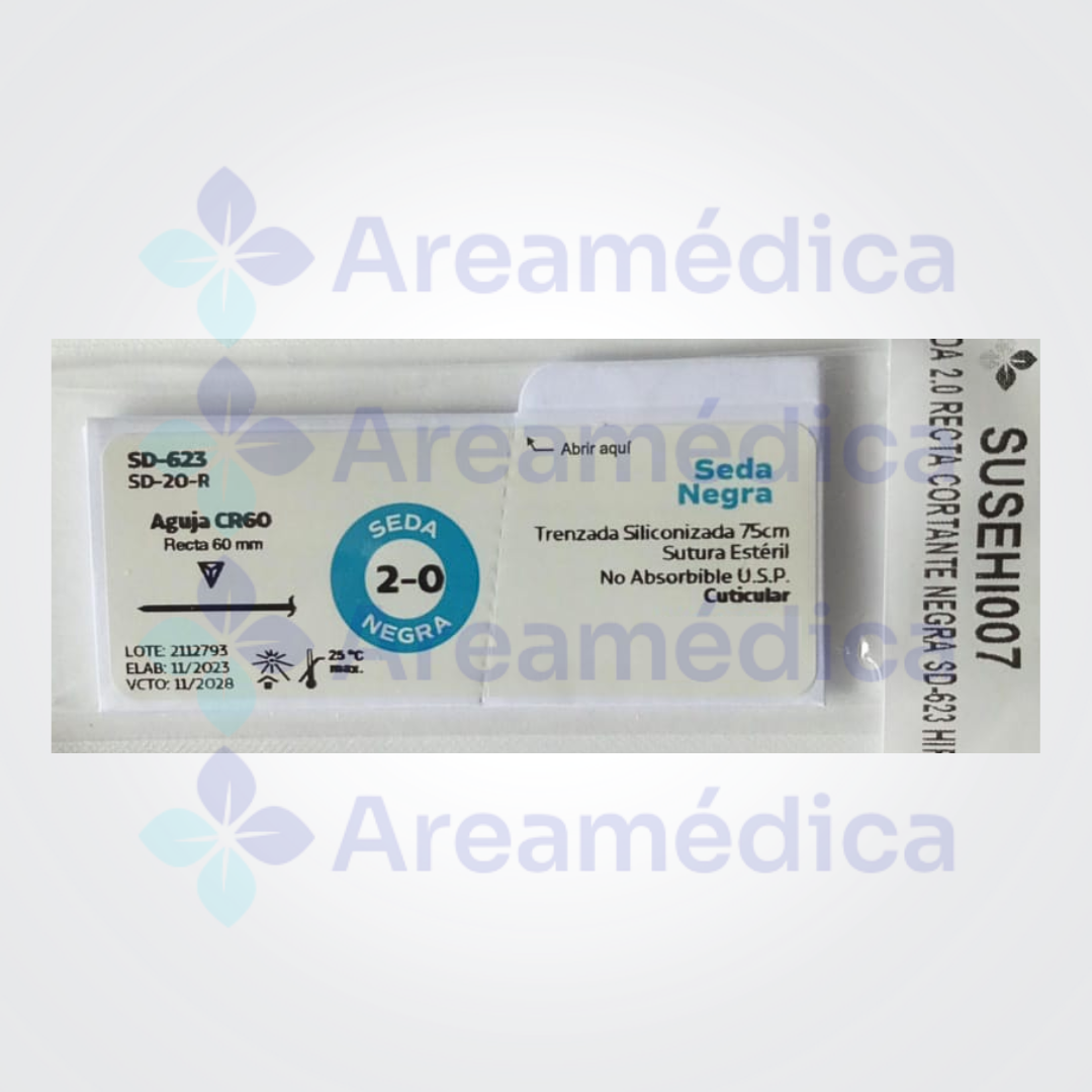 Seda 2.0 Recta Cortante 1 Aguja 60MM 75CM Cuticular Hebra Negra