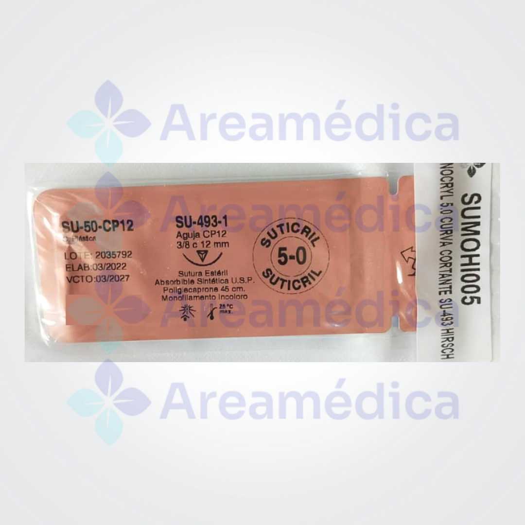 Monocryl 5.0 Curva Cortante 1 Aguja 3/8C 12MM 45CM Poliglecaprone