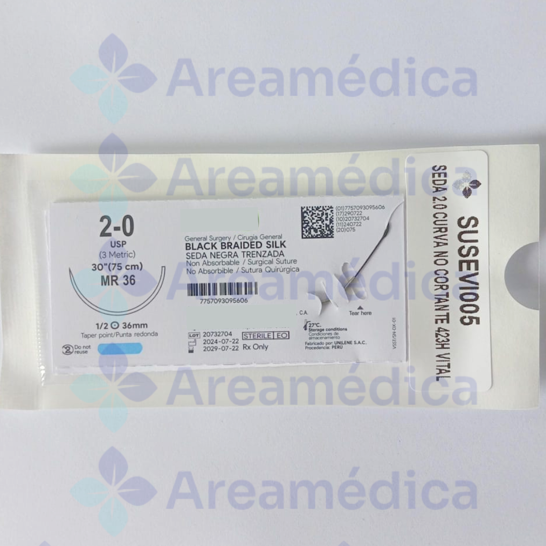 SEDA 2.0 CURVA NO CORTANTE 423H AGUJA 1/2C 36MM 75CM SUTURA NEGRA TRENZADA