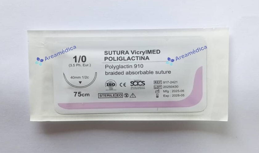 Vicryl 1.0 Curva Cortante J 2421 Aguja 1/2C 40mm x 75cm Poliglactina Sutura