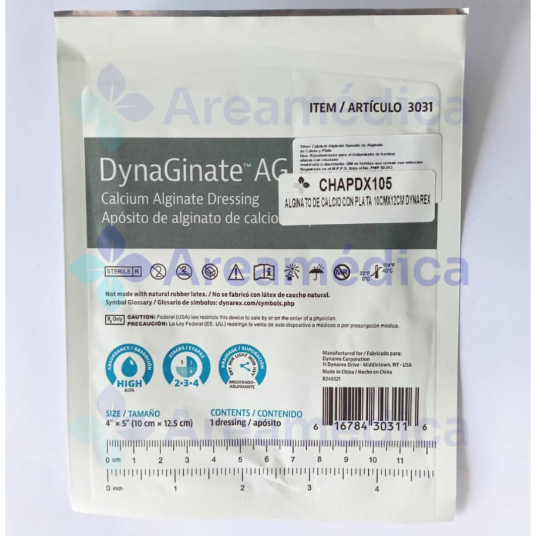 ALGINATO DE CALCIO CON PLATA 10CMX12CM 4 PLG X 5 PLG APOSITO ALGINATO