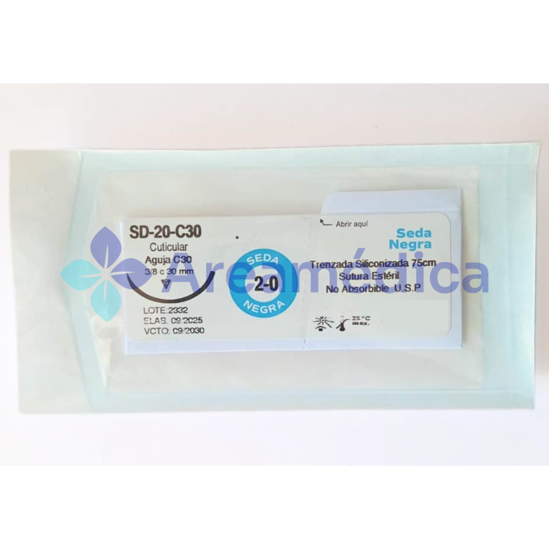 SEDA 2.0 CURVA CORTANTE 1 AGUJA 3/8C 30MM 75CM CUTICULAR SUTURA