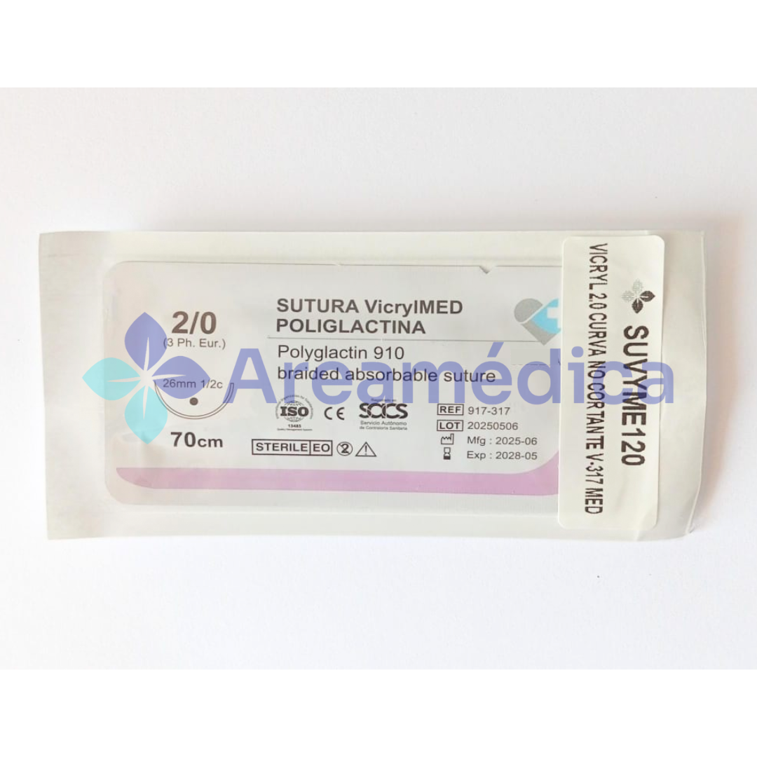 VICRYL 2.0 CURVA NO CORTANTE AGUJA 1/2C SH 26MM 70CM GASTROINTESTINAL VIOLETA