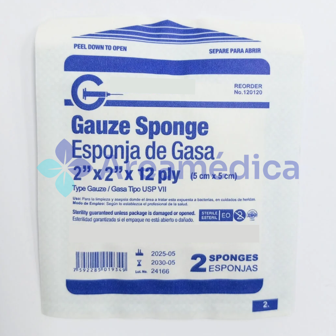 GASA ESTERIL 2X2 PLG 5X5 CM 100% ALGODON PRECIO X SOBRE DE 2 GASAS