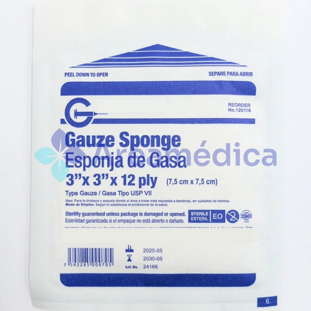 GASA ESTERIL 3X3PLG 7.5CMx7.5CM 100% ESPONJA DE GASA 3X3 PRECIO X SOBRE
