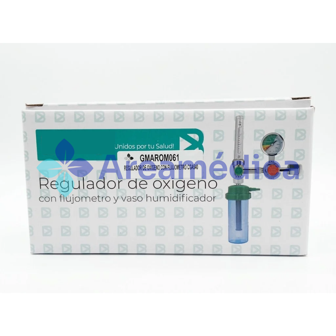 REGULADOR DE OXIGENO CON MANOMETRO Y FLUJOMETRO CGA540 CON VASO Y CANULA ADULTO